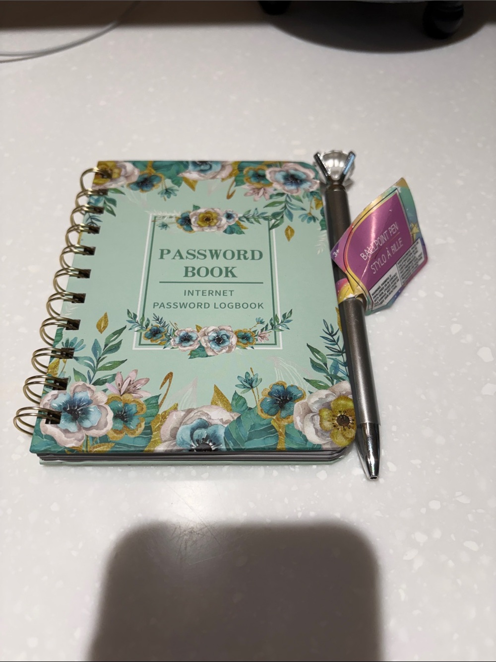 Floral Mint Password Book with Silver Pen - Internet Password Logbook